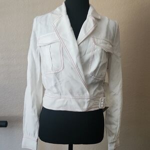 Moon River Cream Blazer with Subtle Pink Stitching